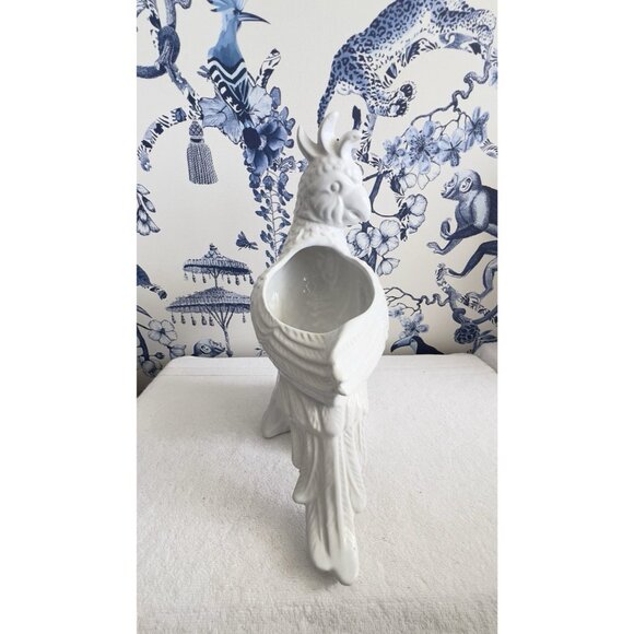 White COCKATOO Planter Vase 11.5"L x 5.5"W x 14"H Gloss Glazed Ceramic Pottery - Picture 10 of 14